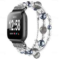 Smart Watch Band Compatible with Fitbit Versa 2 / Versa Lite / Versa SE / Versa Alloy Beaded Smartwatch Strap Bling Diamond Beaded Women Men Jewelry Bracelet Replacement Wristband