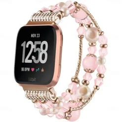 Smart Watch Band Compatible with Fitbit Versa 2 / Versa Lite / Versa SE / Versa Alloy Beaded Smartwatch Strap Bling Diamond Beaded Women Men Jewelry Bracelet Replacement Wristband