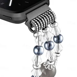 Smart Watch Band Compatible with Fitbit Versa 2 / Versa Lite / Versa SE / Versa Alloy Beaded Smartwatch Strap Bling Diamond Beaded Women Men Jewelry Bracelet Replacement Wristband