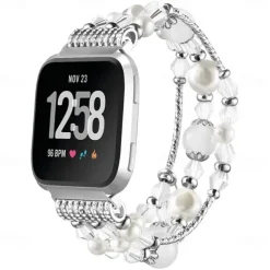 Smart Watch Band Compatible with Fitbit Versa 2 / Versa Lite / Versa SE / Versa Alloy Beaded Smartwatch Strap Bling Diamond Beaded Women Men Jewelry Bracelet Replacement Wristband