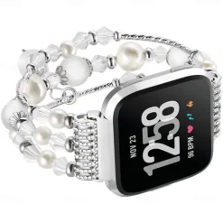 Smart Watch Band Compatible with Fitbit Versa 2 / Versa Lite / Versa SE / Versa Alloy Beaded Smartwatch Strap Bling Diamond Beaded Women Men Jewelry Bracelet Replacement Wristband