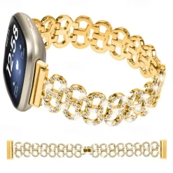 Smart Watch Band Compatible with Fitbit Versa 4, Sense 2, Versa 3, Sense Stainless Steel Smartwatch Strap Women Glitter Crystal Jewelry Bracelet Replacement Wristband