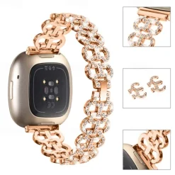 Smart Watch Band Compatible with Fitbit Versa 4, Sense 2, Versa 3, Sense Stainless Steel Smartwatch Strap Women Glitter Crystal Jewelry Bracelet Replacement Wristband