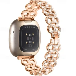 Smart Watch Band Compatible with Fitbit Versa 4, Sense 2, Versa 3, Sense Stainless Steel Smartwatch Strap Women Glitter Crystal Jewelry Bracelet Replacement Wristband