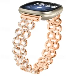 Smart Watch Band Compatible with Fitbit Versa 4, Sense 2, Versa 3, Sense Stainless Steel Smartwatch Strap Women Glitter Crystal Jewelry Bracelet Replacement Wristband