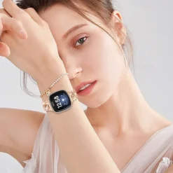 Smart Watch Band Compatible with Fitbit Versa 4, Sense 2, Versa 3, Sense Stainless Steel Smartwatch Strap Women Glitter Crystal Jewelry Bracelet Replacement Wristband
