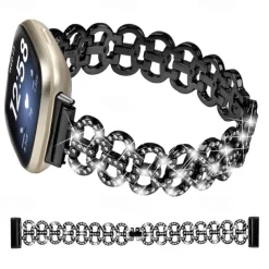 Smart Watch Band Compatible with Fitbit Versa 4, Sense 2, Versa 3, Sense Stainless Steel Smartwatch Strap Women Glitter Crystal Jewelry Bracelet Replacement Wristband