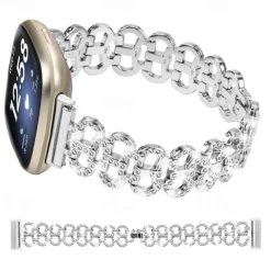 Smart Watch Band Compatible with Fitbit Versa 4, Sense 2, Versa 3, Sense Stainless Steel Smartwatch Strap Women Glitter Crystal Jewelry Bracelet Replacement Wristband