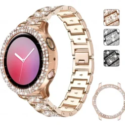 Smart Watch Band for Samsung Galaxy Watch 5 40/44mm Watch 4 Classic 42/46mm Watch 4 40/44mm Watch Active 2 40mm Stainless Steel Rhinestone Smartwatch Strap with Case Bling Diamond Jewelry Bracelet