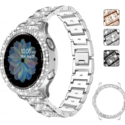 Smart Watch Band for Samsung Galaxy Watch 5 40/44mm Watch 4 Classic 42/46mm Watch 4 40/44mm Watch Active 2 40mm Stainless Steel Rhinestone Smartwatch Strap with Case Bling Diamond Jewelry Bracelet
