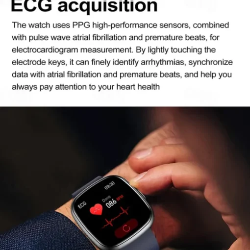 Smart Watch Blood Glucose ECG Blood Pressure Body Temperature Monitor Android iOS IP68 1.75