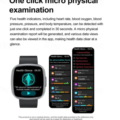 Smart Watch Blood Glucose ECG Blood Pressure Body Temperature Monitor Android iOS IP68 1.75