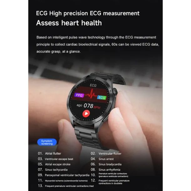 Smart Watch for Men - ECG, Blood Pressure, Body Temperature Monitoring, IP68 Waterproof Fitness Tracker