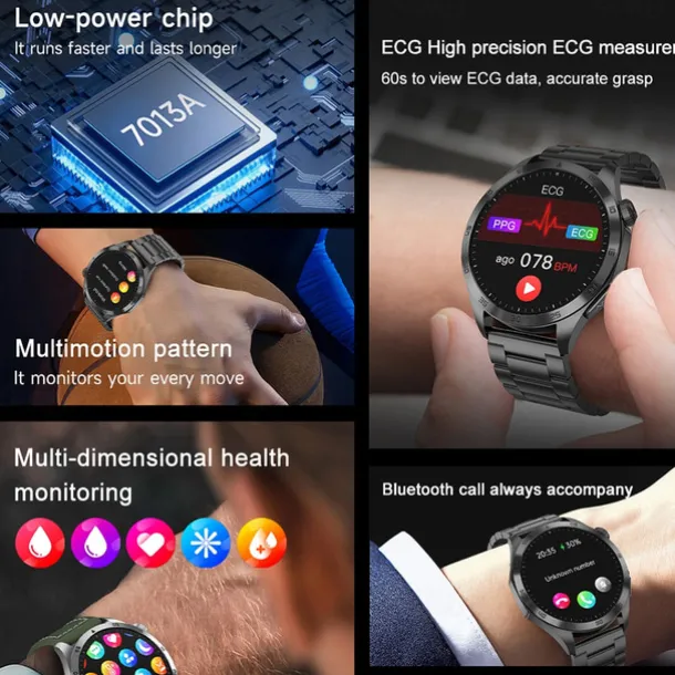 Smart Watch for Men - ECG, Blood Pressure, Body Temperature Monitoring, IP68 Waterproof Fitness Tracker