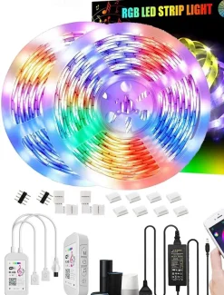 Smart WiFi LED Strip Lights Works with Alexa 32.8ft-10M Tape Light SMD5050 Music Sync Color Changing for Bedroom Kitchen TV Party for iOS Android and 12V Power Supply