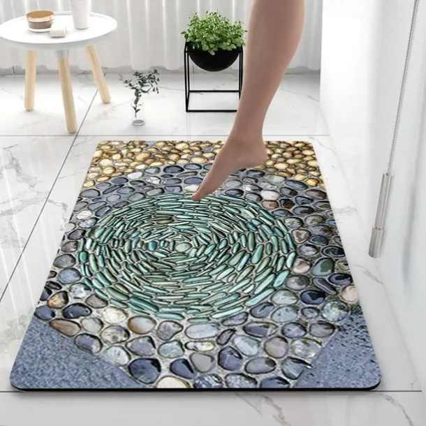 Smooth Stone Diatomaceous Earth Bath Mat Non-slip Super Absorbent Bathroom Rug Door Mat New Design