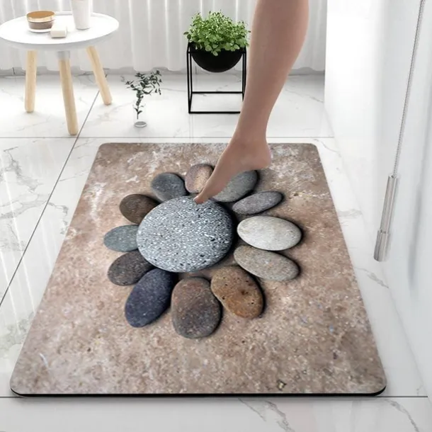 Smooth Stone Diatomaceous Earth Bath Mat Non-slip Super Absorbent Bathroom Rug Door Mat New Design