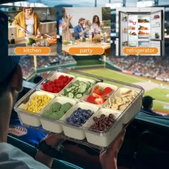 Snackle Box Container Divided Serving Tray with Lid, Portable Snack Platters Organizer, Charcuterie Container with 8 Compartments Food Storage Containers, Keep Your Candy, Chips Fresh.