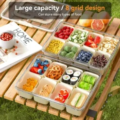 Snackle Box Container Divided Serving Tray with Lid, Portable Snack Platters Organizer, Charcuterie Container with 8 Compartments Food Storage Containers, Keep Your Candy, Chips Fresh.