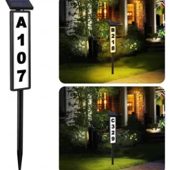 Solar Address Lights Lighted House Address Numbers Sign House Numbers for Outside Light up LED Illuminated Home Number 2-Color Lighting Modes Waterproof Lighted Address Plaque for Yard Home 1PC