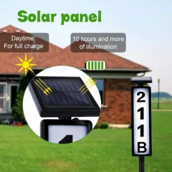 Solar Address Lights Lighted House Address Numbers Sign House Numbers for Outside Light up LED Illuminated Home Number 2-Color Lighting Modes Waterproof Lighted Address Plaque for Yard Home 1PC