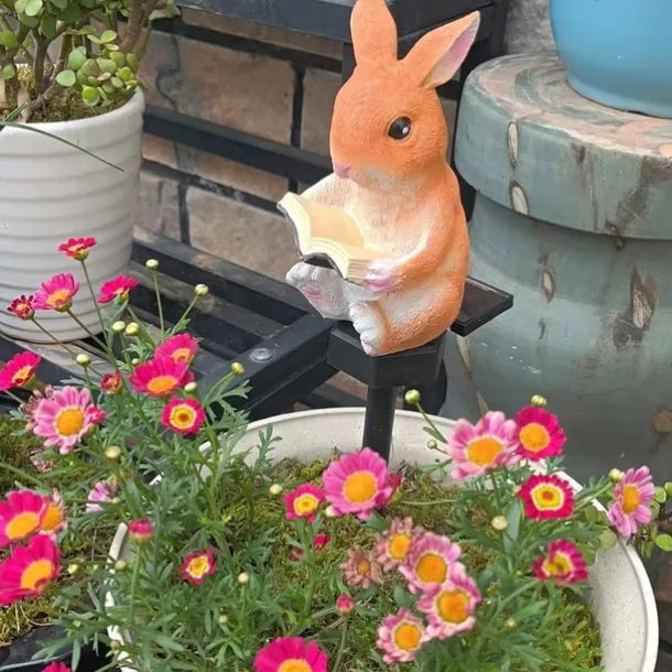 Solar Animal Lamp Outdoor Bunny Garden Waterproof Lamp Resin Handicraft Landscape