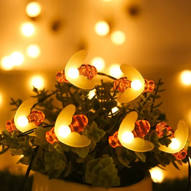 Solar Bee String Lights Outdoor Waterproof 12m-100LED 7m-50LED 6.5m-30LED 8 Modes Lighting Garden Decor Lights Christmas Party Holiday Garden Tree Patio Decoration