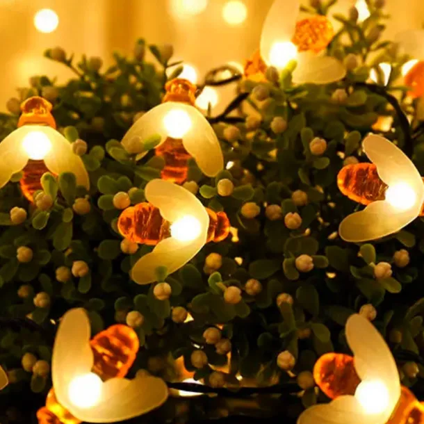 Solar Bee String Lights Outdoor Waterproof 12m-100LED 7m-50LED 6.5m-30LED 8 Modes Lighting Garden Decor Lights Christmas Party Holiday Garden Tree Patio Decoration