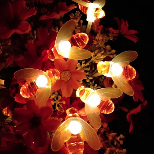 Solar Bee String Lights Outdoor Waterproof 12m-100LED 7m-50LED 6.5m-30LED 8 Modes Lighting Garden Decor Lights Christmas Party Holiday Garden Tree Patio Decoration