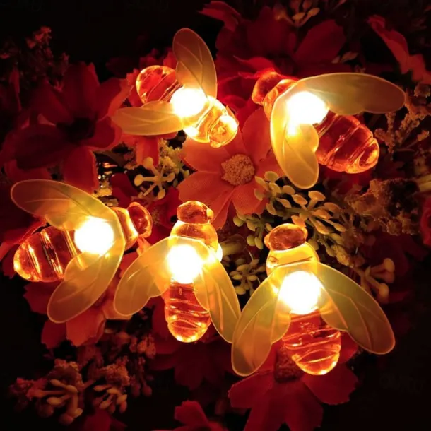 Solar Bee String Lights Outdoor Waterproof 12m-100LED 7m-50LED 6.5m-30LED 8 Modes Lighting Garden Decor Lights Christmas Party Holiday Garden Tree Patio Decoration