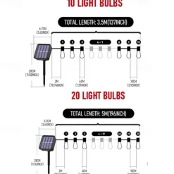 Solar Bulb String Lights Outdoor Solar Waterproof Retro Bulb Fairy String Lights 3M-10LEDs 5M-20LEDs 7M-30LEDs for Cafe Wedding Party Patio Holiday Decoration IP65 Garden Light