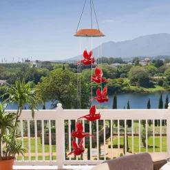 Solar Cardinal Red Bird Wind Chime LED Lights Spinners Spiral String Hanging Outdoor Garden Home Wall Decorations Red