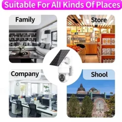 Solar Charging Waterproof Outdoor IP Security Surveillance Cam Wireless WiFi PTZ Camera Speed Dome CCTV Full Color Night Vision Motion Detection Built-in Large Batteries Two-Way Audio