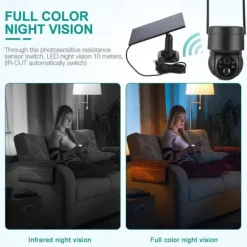Solar Charging Waterproof Outdoor IP Security Surveillance Cam Wireless WiFi PTZ Camera Speed Dome CCTV Full Color Night Vision Motion Detection Built-in Large Batteries Two-Way Audio