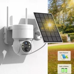 Solar Charging Waterproof Outdoor IP Security Surveillance Cam Wireless WiFi PTZ Camera Speed Dome CCTV Full Color Night Vision Motion Detection Built-in Large Batteries Two-Way Audio