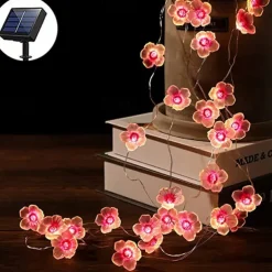 Solar Cherry Blossom String Lights 4M 40LED Outdoor Waterproof Garden Fairy Lights Christmas Wedding Party Patio Holidays Balcony Home Decoration 8 Mode Lighting