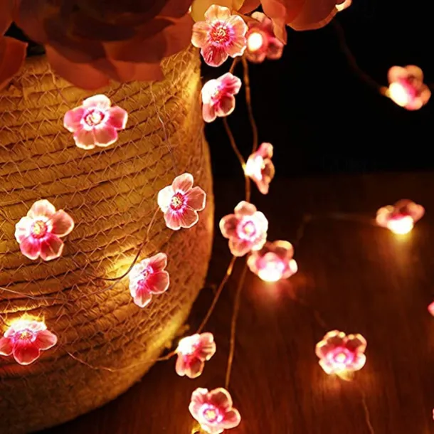 Solar Cherry Blossom String Lights 4M 40LED Outdoor Waterproof Garden Fairy Lights Christmas Wedding Party Patio Holidays Balcony Home Decoration 8 Mode Lighting