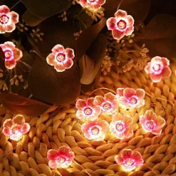 Solar Cherry Blossom String Lights 4M 40LED Outdoor Waterproof Garden Fairy Lights Christmas Wedding Party Patio Holidays Balcony Home Decoration 8 Mode Lighting
