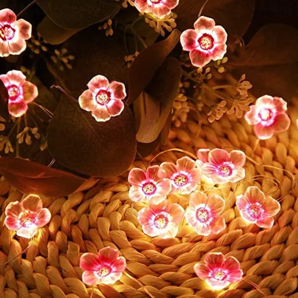 Solar Cherry Blossom String Lights 4M 40LED Outdoor Waterproof Garden Fairy Lights Christmas Wedding Party Patio Holidays Balcony Home Decoration 8 Mode Lighting