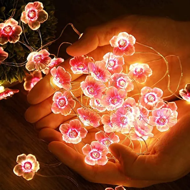 Solar Cherry Blossom String Lights 4M 40LED Outdoor Waterproof Garden Fairy Lights Christmas Wedding Party Patio Holidays Balcony Home Decoration 8 Mode Lighting