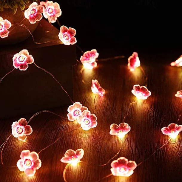 Solar Cherry Blossom String Lights 4M 40LED Outdoor Waterproof Garden Fairy Lights Christmas Wedding Party Patio Holidays Balcony Home Decoration 8 Mode Lighting