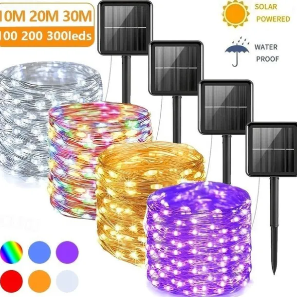 Solar Copper Wire Lights Led Fairy Lights String Outdoor Waterproof Ground Plug Decorative Lights Christmas Lights