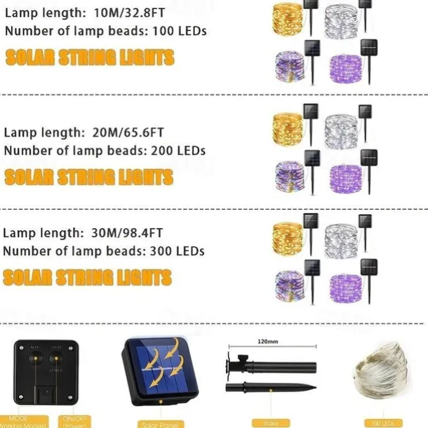 Solar Copper Wire Lights Led Fairy Lights String Outdoor Waterproof Ground Plug Decorative Lights Christmas Lights