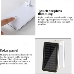Solar Dimmable Touch Foldable Table Lamp Desk Lamp Eye Protection Table Lamp Portable Solar Rechargeable Table Lamp Solar Usb Charging