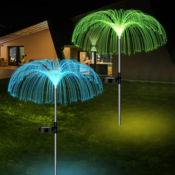 Solar Fiber Double-layer Jellyfish Lamp Outdoor Ground Plug Induction Lawn Garden Decorative Landscape Lamp