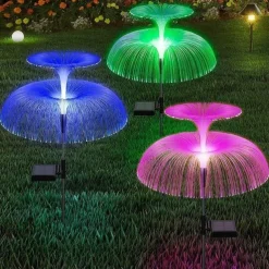 Solar Fiber Double-layer Jellyfish Lamp Outdoor Ground Plug Induction Lawn Garden Decorative Landscape Lamp