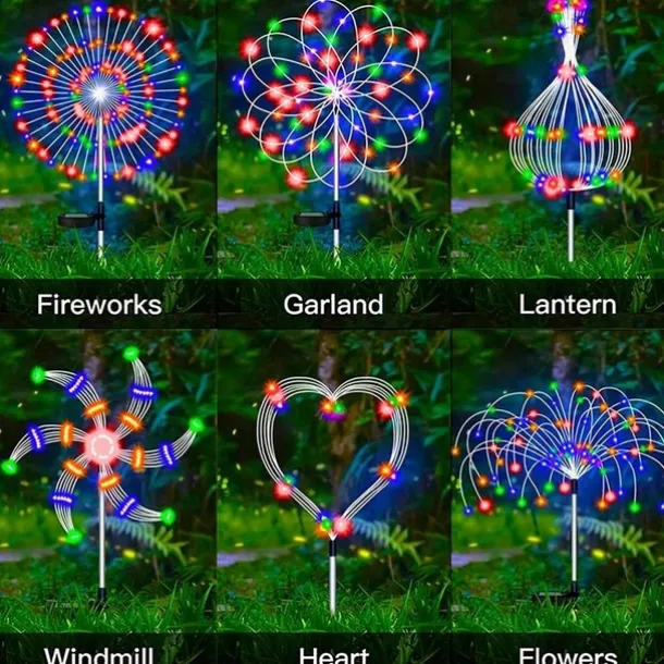 Solar Firework Light, IP65 Waterproof Christmas Garden Flower Lights with 8 Modes, Outdoor Fairy Stake Lights for Yard, Patio & Christmas Decorations
