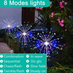 Solar Firework Light, IP65 Waterproof Christmas Garden Flower Lights with 8 Modes, Outdoor Fairy Stake Lights for Yard, Patio & Christmas Decorations