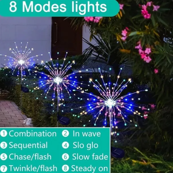 Solar Firework Light, IP65 Waterproof Christmas Garden Flower Lights with 8 Modes, Outdoor Fairy Stake Lights for Yard, Patio & Christmas Decorations
