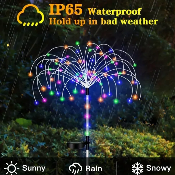 Solar Firework Lights - 120 LEDs Outdoor Pathway & Garden Fairy Lights, 2 Lighting Modes for Yard & Driveway Landscape